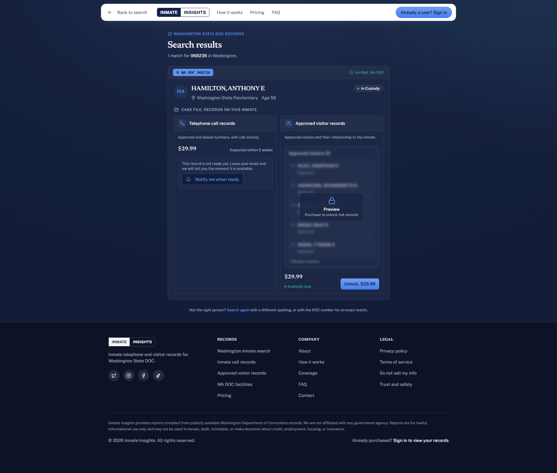 The real Inmate Insights: Pay-Per-Search Records Website product