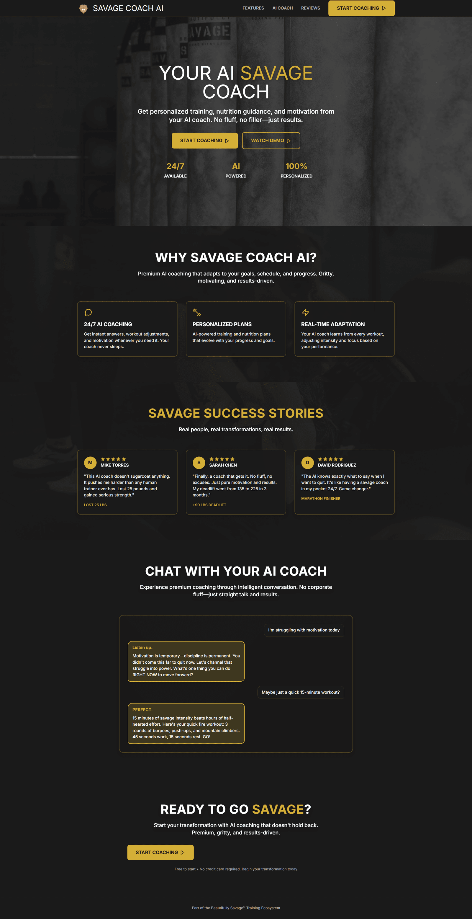 The real CoachSavage.ai: AI Coach for Personal Trainers product