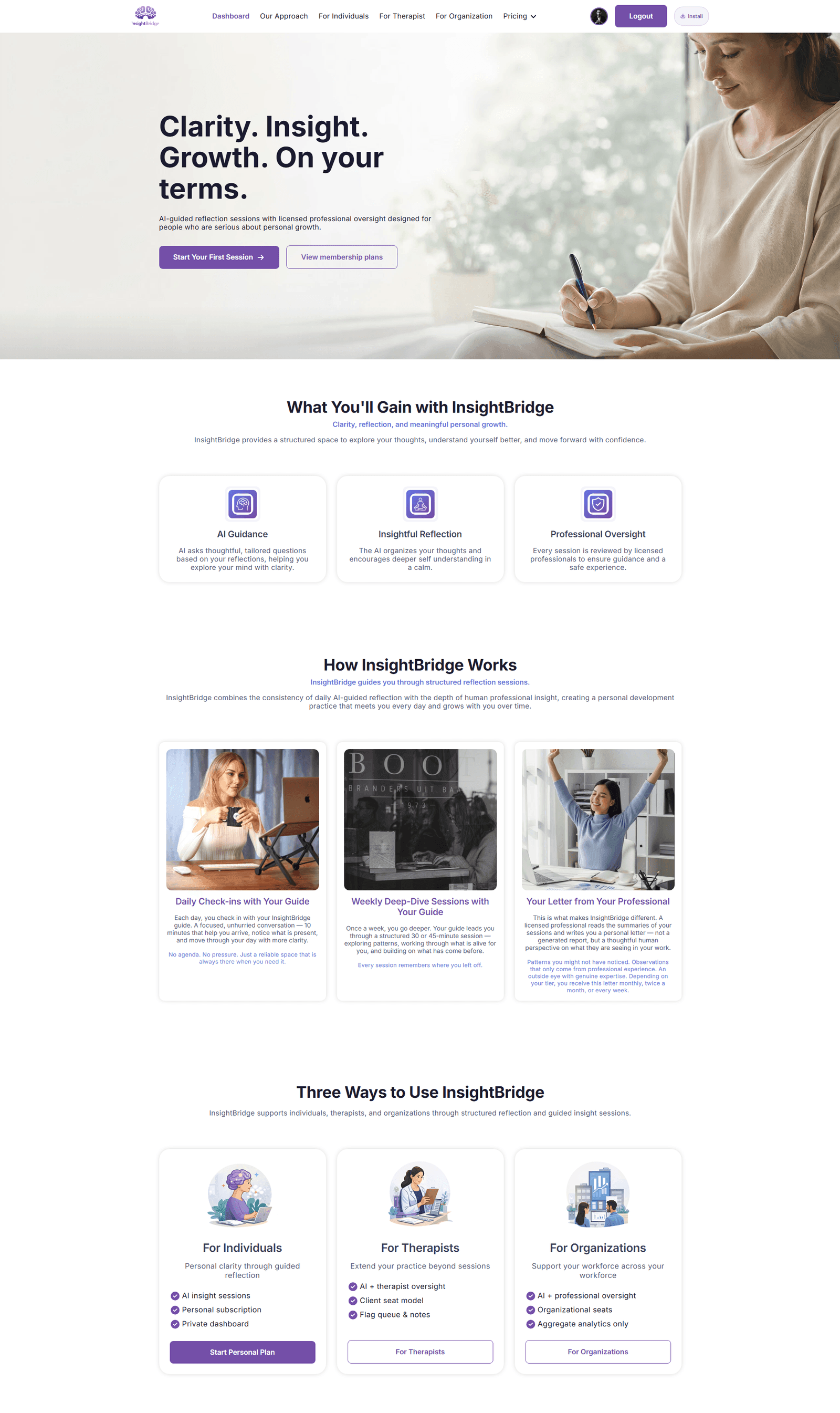 The real InsightBridge: AI-Guided Reflection Platform product