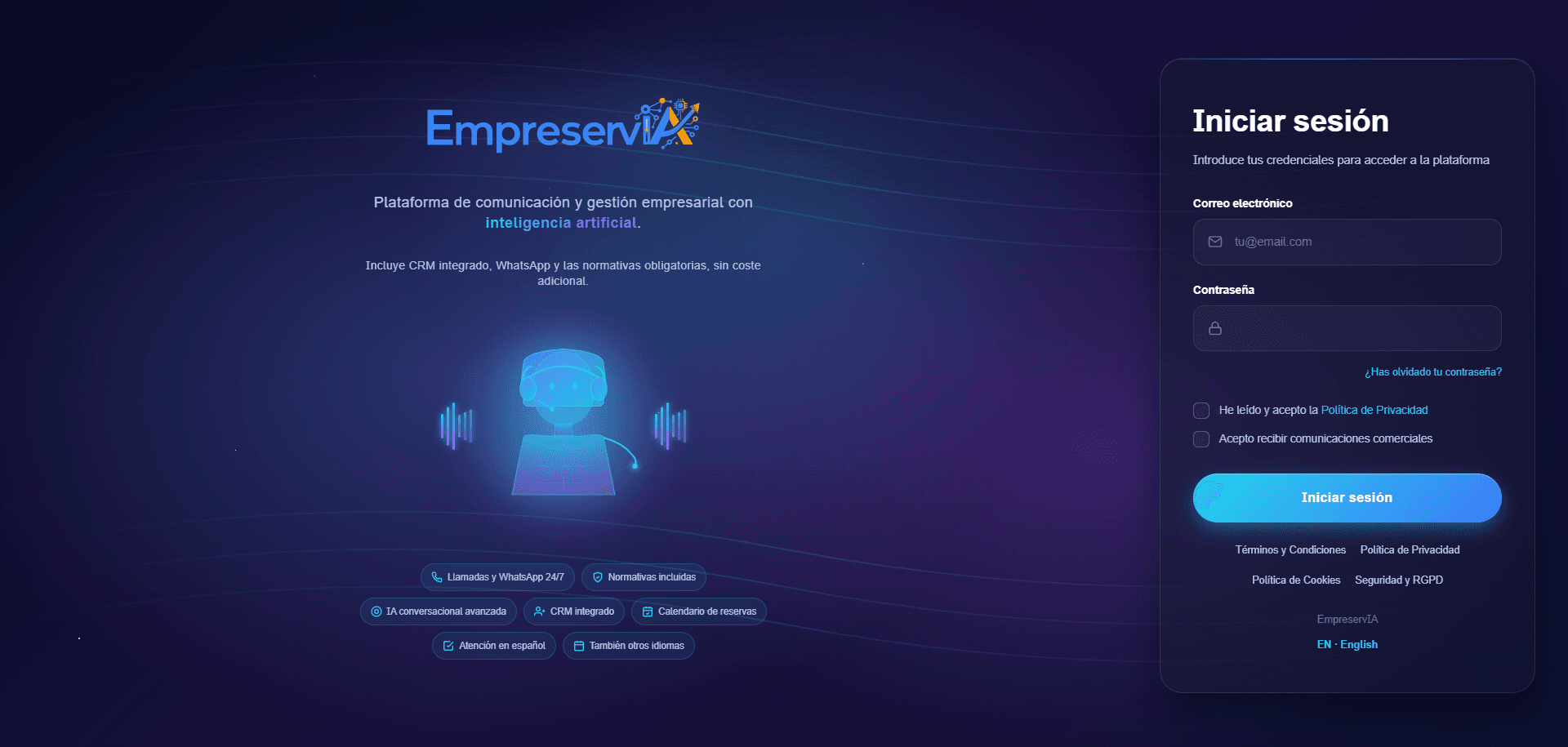 Empreservia, a real screenshot of the product
