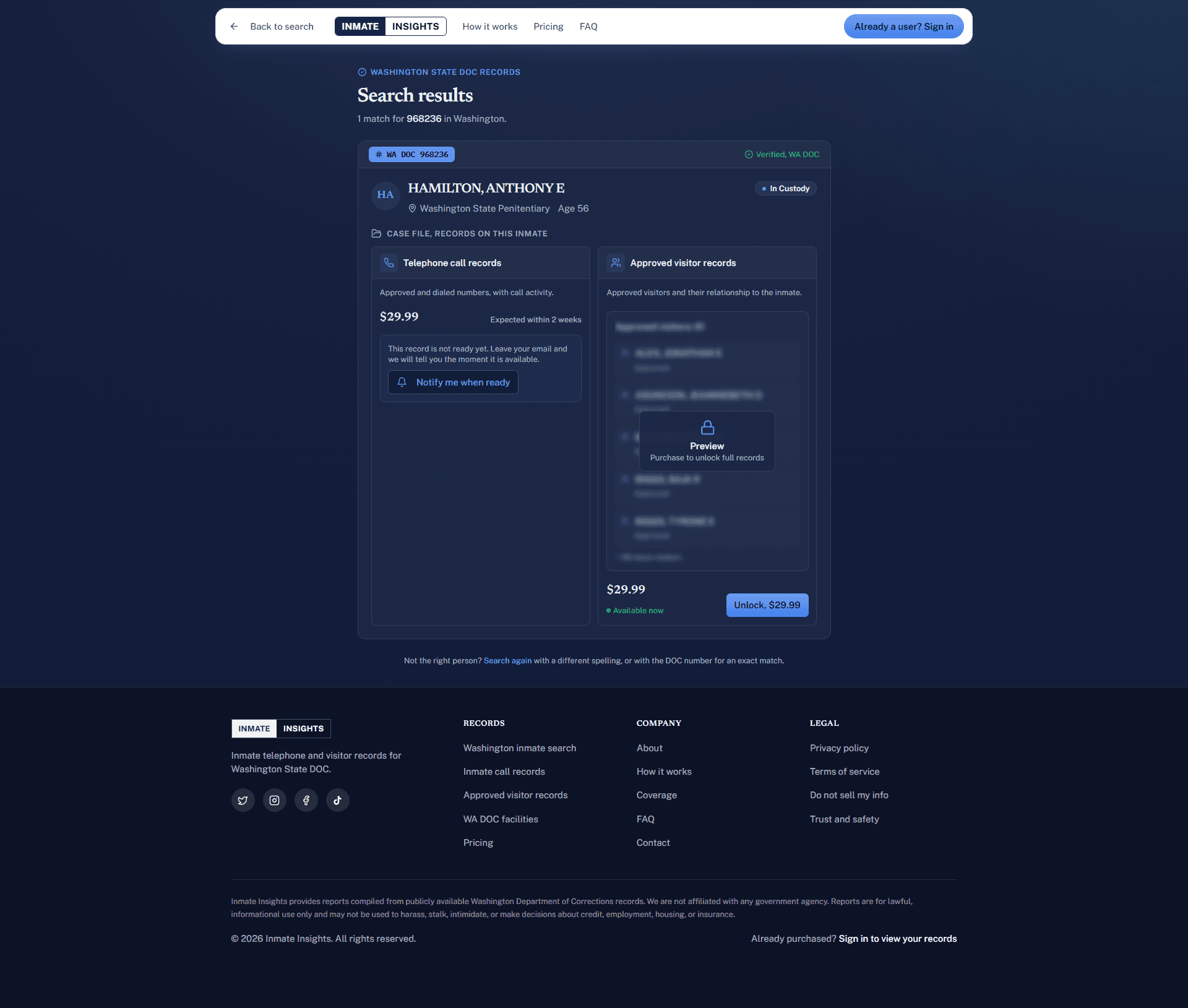Inmate Insights, a real screenshot of the product